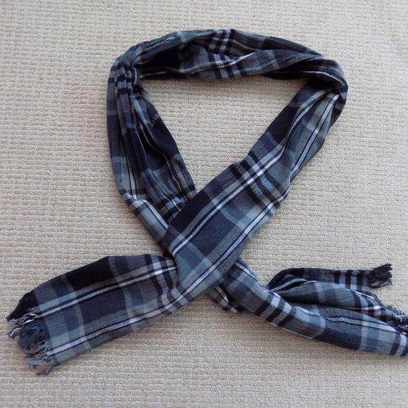 MENS DIVIDED PLAID CHECK HOUNDSTOOTH GREY SCARF